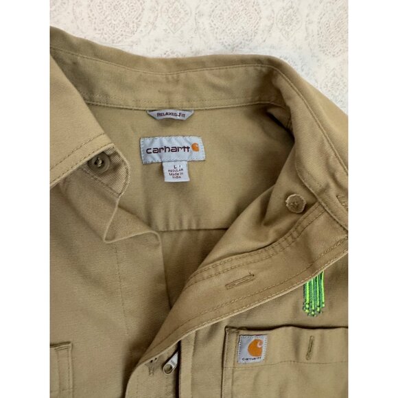 Carhartt Mens Size L Relaxed Fit Short Sleeve Work Shirt  Button Pockets Beige - Picture 4 of 9